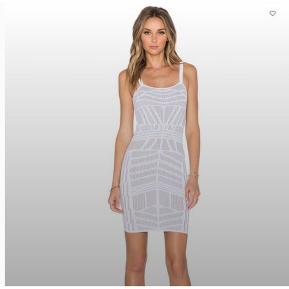 Ronny Kobo White and Nude Tribal Design Bandage Midi Dress Size Bodycon Small - Picture 2 of 13